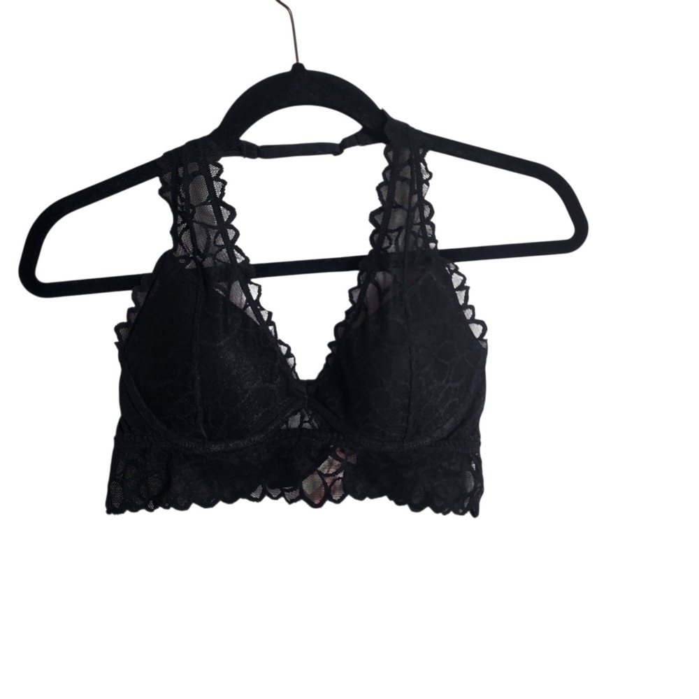 Victoria's Secret PINK Black Floral Lace Halter Bralette Small‎ AA-C
